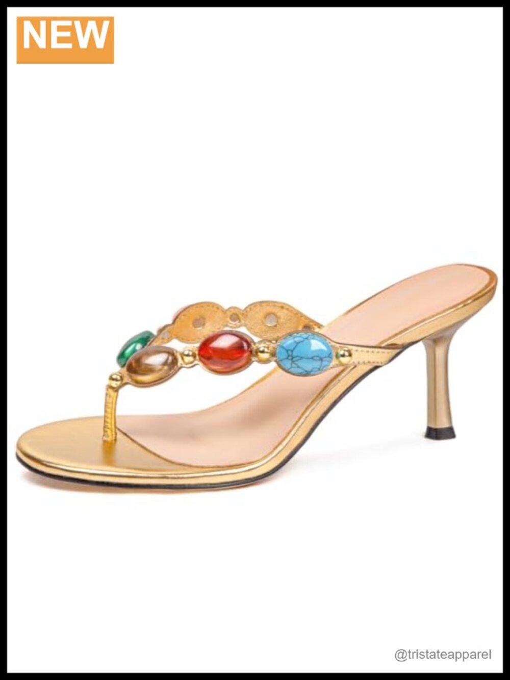 Jeweled Thong Kitten Heel Open Toe Slip On Dressy Sandals